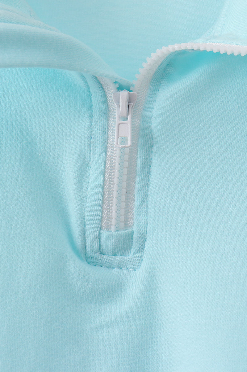 Light blue scalloped zipper shorts set