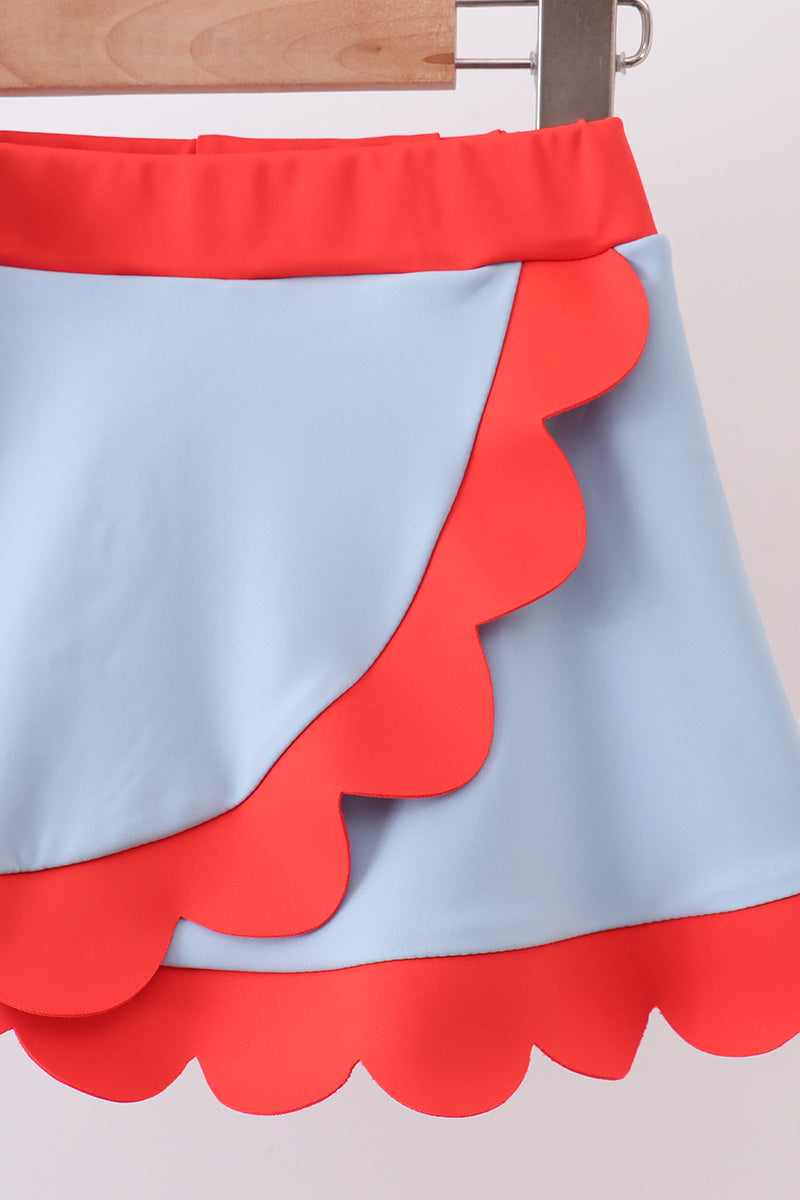 Blue scalloped active skorts set