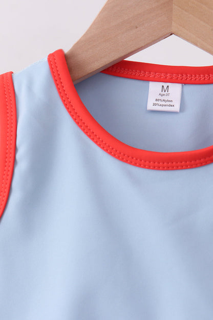 Blue scalloped active skorts set