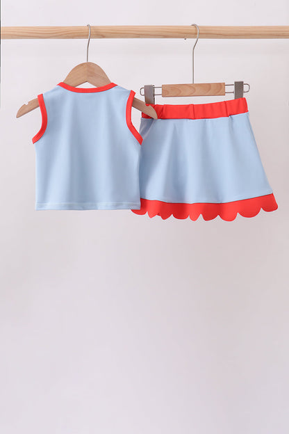 Blue scalloped active skorts set