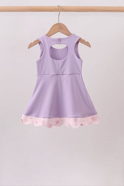 Purple scalloped bow active dress