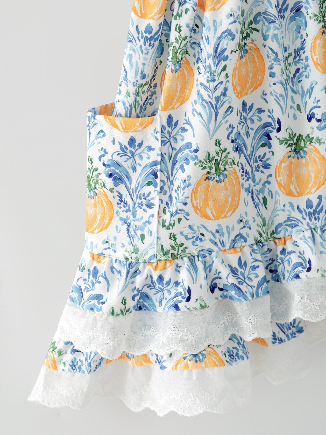 Fall Girls Pumpkin Patch Dress Lace Trim with Pockets