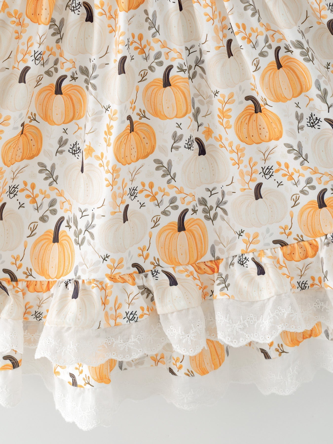 Fall Orange Girls Pumpkin Patch Pockets Dress Lace Trim