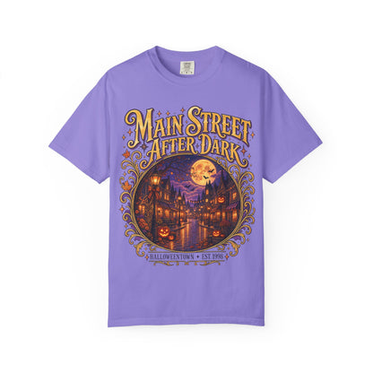 Main Street After Dark T-shirt | Halloween Town Moonlit Street Scene