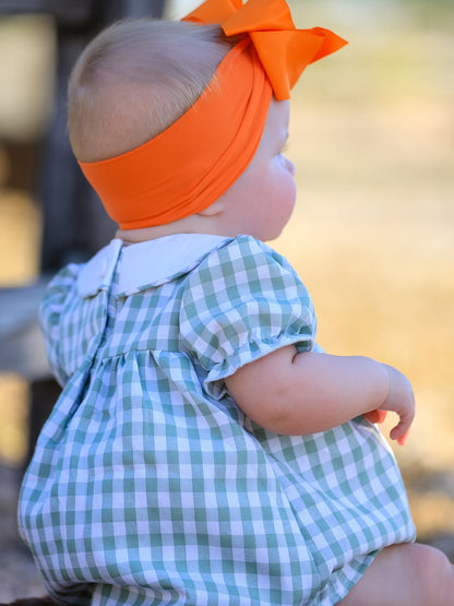 Fall Halloween & Thanksgiving Applique Plaid Girls Bloomers Romper Set
