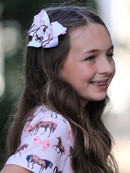 Western Horse Embroidery Ruffle Edge Girls Hairpin 4 Inch