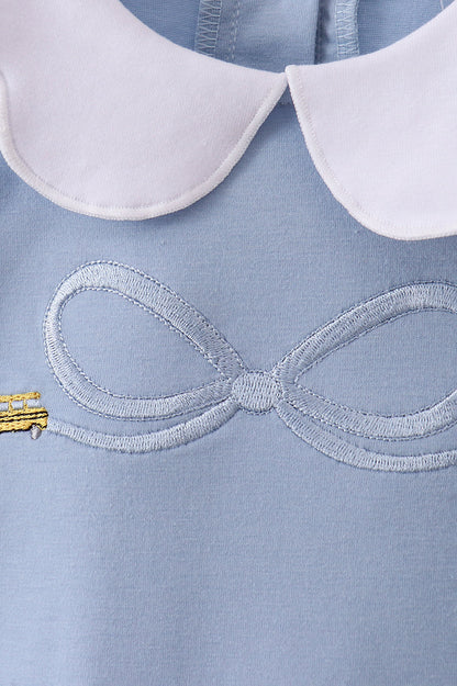 Blue bus bow embroidery ruffle skorts set