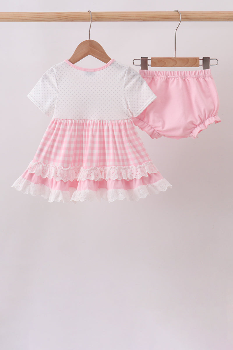 Pink Pencil ABC embroidery gingham bloomer set