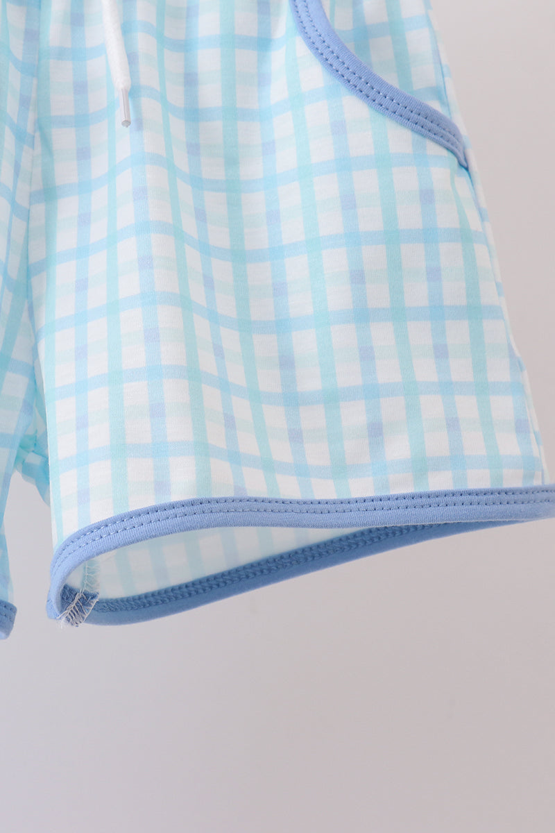 Blue Crocodile Embroidered Shorts Set