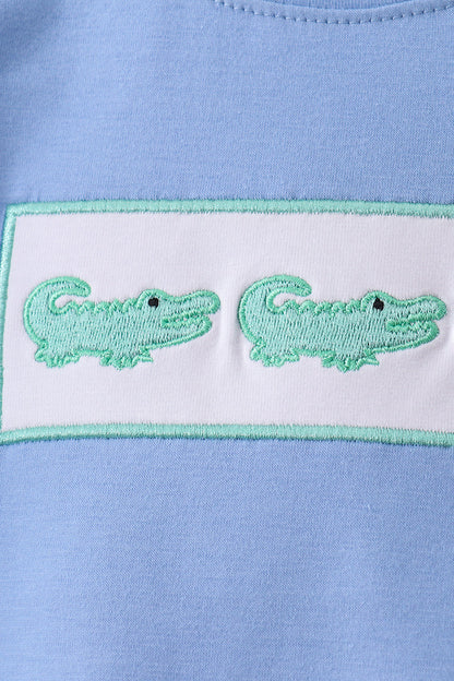 Blue Crocodile Embroidered Shorts Set