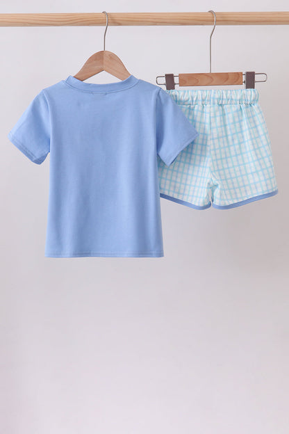 Blue Crocodile Embroidered Shorts Set