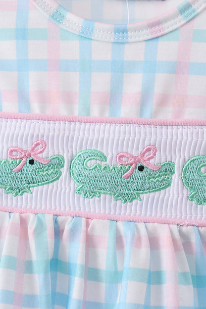 Pink Crocodile Smocked Gingham Bloomer Set