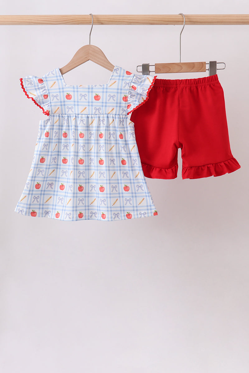 Red Apple Print Girls Shorts Set
