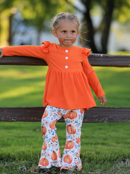 Girls Fall Pumpkin Print Set