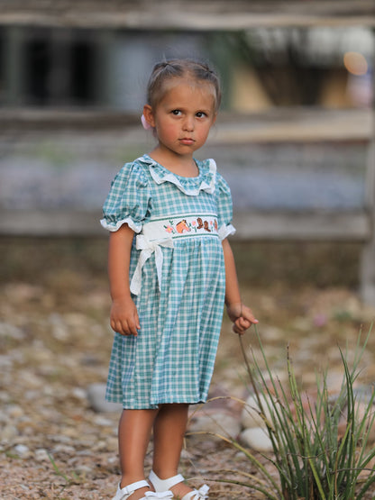 Western Plaid Horse Embroidered Girl Dress