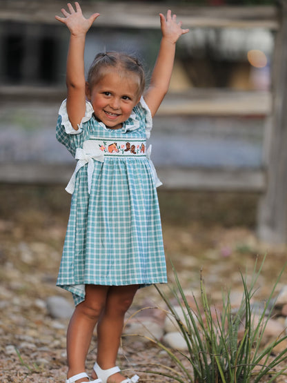 Western Plaid Horse Embroidered Girl Dress