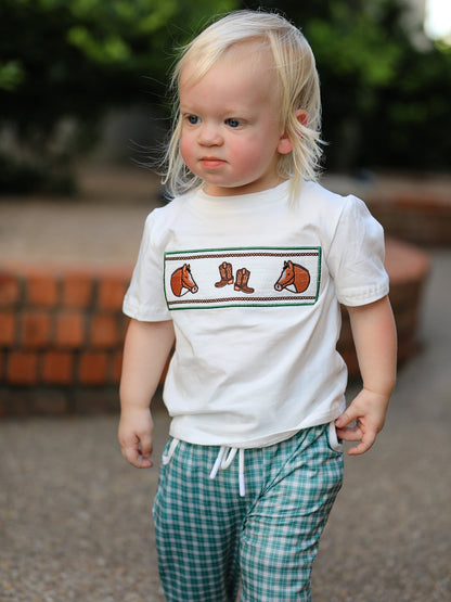 Western Plaid Horse Embroidery Boy Pants Set