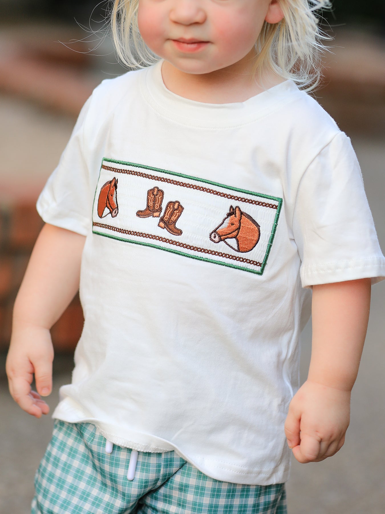 Western Plaid Horse Embroidery Boy Pants Set