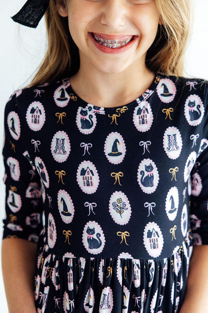 Hocus Pocus 3/4 Sleeve Pocket Twirl Dress
